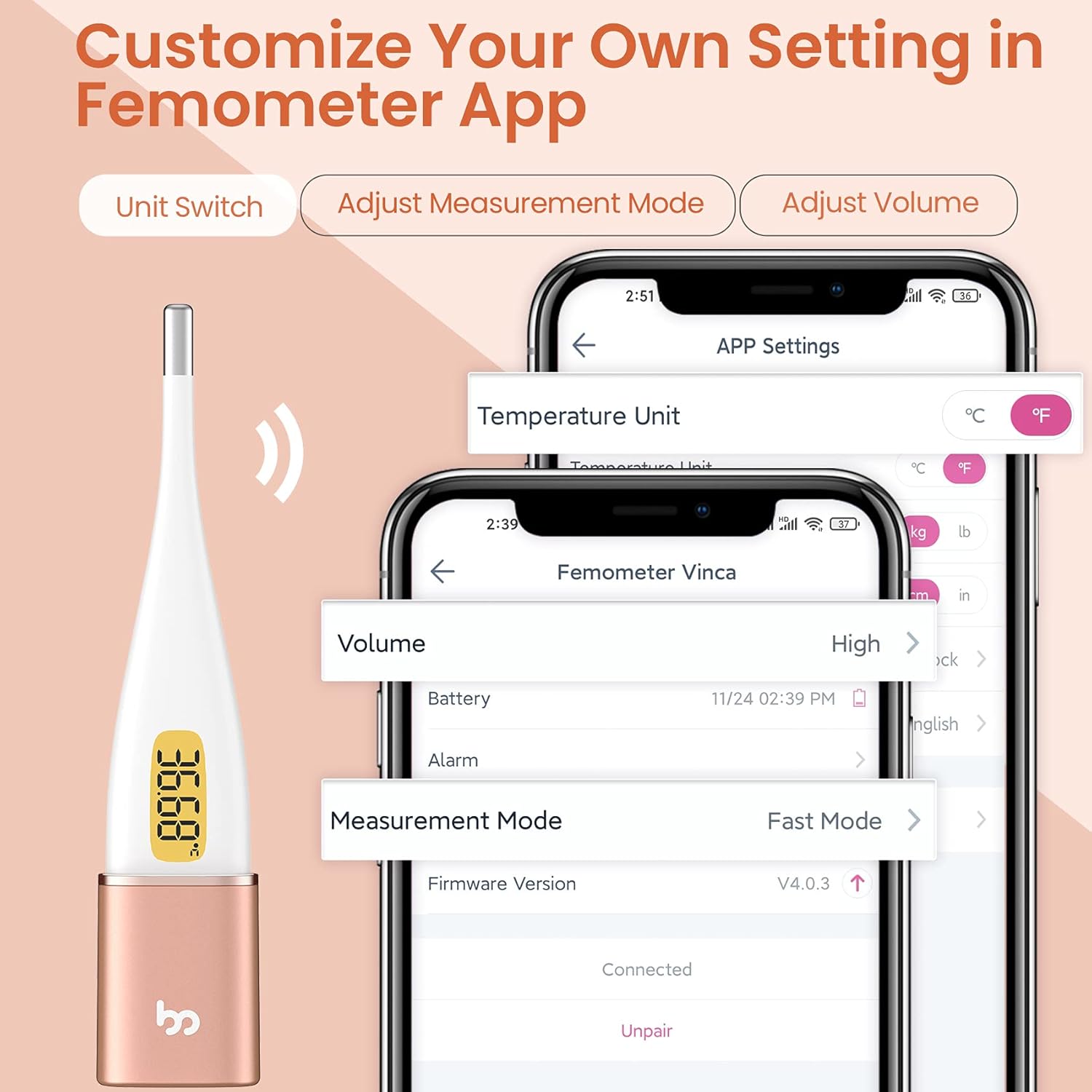 Digital Basal Thermometer, Smart High-Precision Oral Thermometer with LCD Screen & Backlit, 1/100th Degree and Bluetooth Thermometer, Apply to APP(iOS & Android), Auto BBT Sync, Rose Gold: Industrial & Scientific