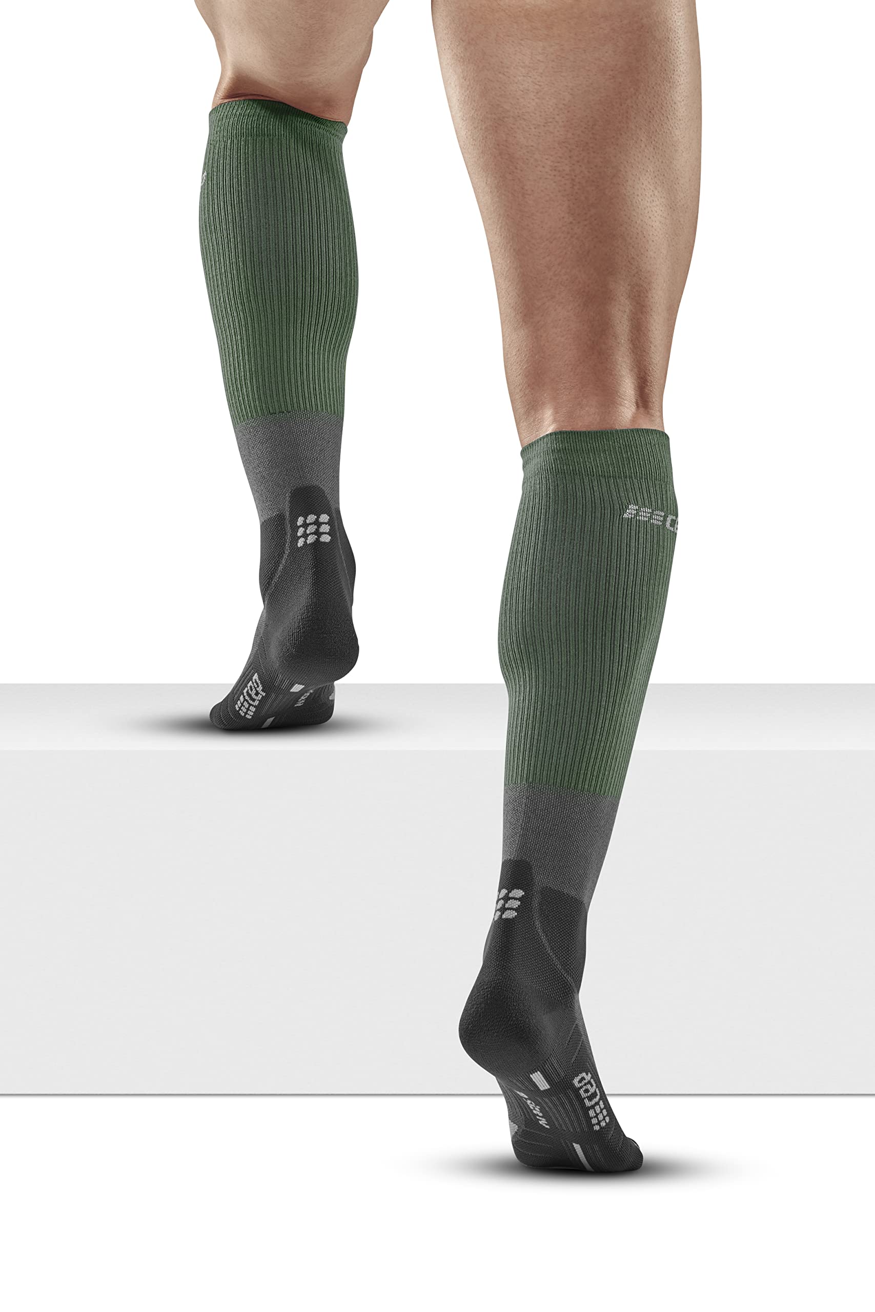 CEP MERINO WANDERSOCKEN HERREN REDESIGN – Merino Socken knielang mit Kompression für Trekking, optimalem Halt und Klimakomfort – Perfekte Wandersocken für lange Touren – Green/Grey| III