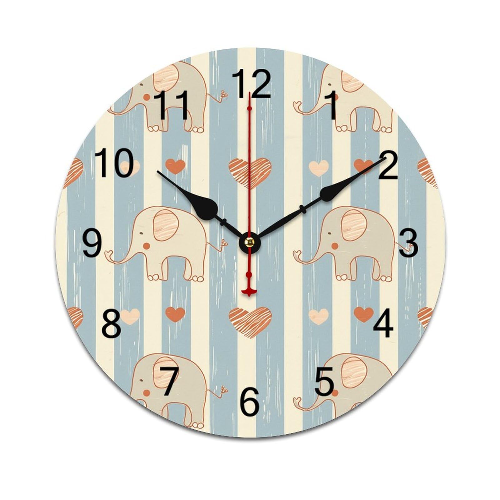 Horloge murale en PVC rayures et éléphants pour déco bureau maison