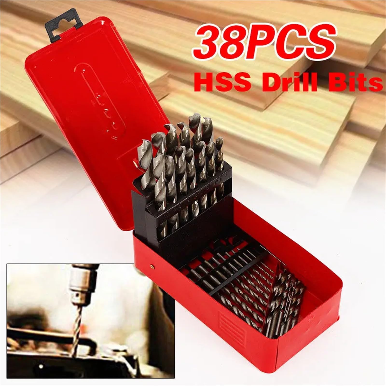 Juego de brocas para taladro rotativo Juego de brocas métricas HSS 38 piezas 1 a 13 mm con punta acero alta velocidad y cobalto + estuche