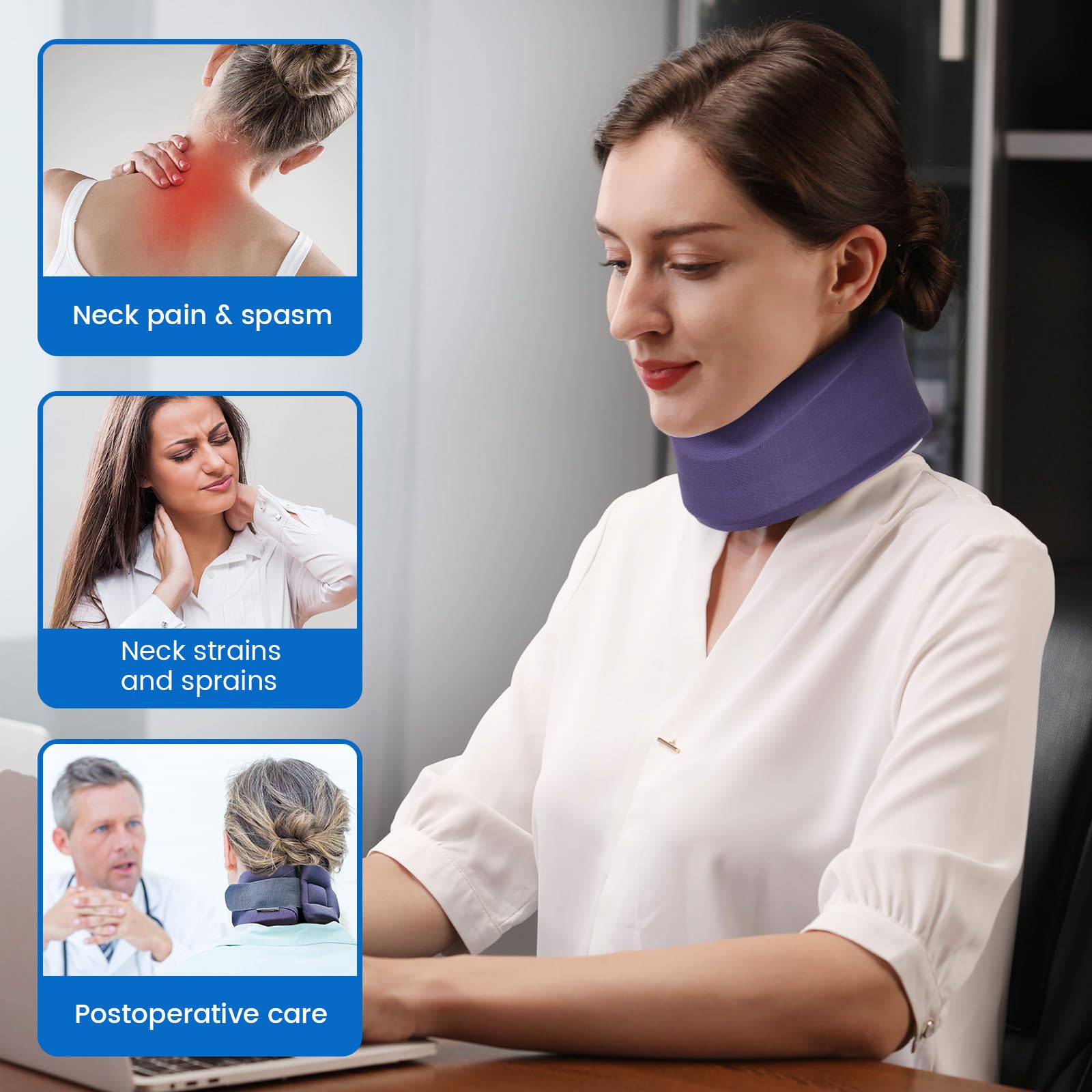 Velpeau Cervical Collar Neck Brace for Neck Pain and Strong Support, Blue L — Amazon image 4