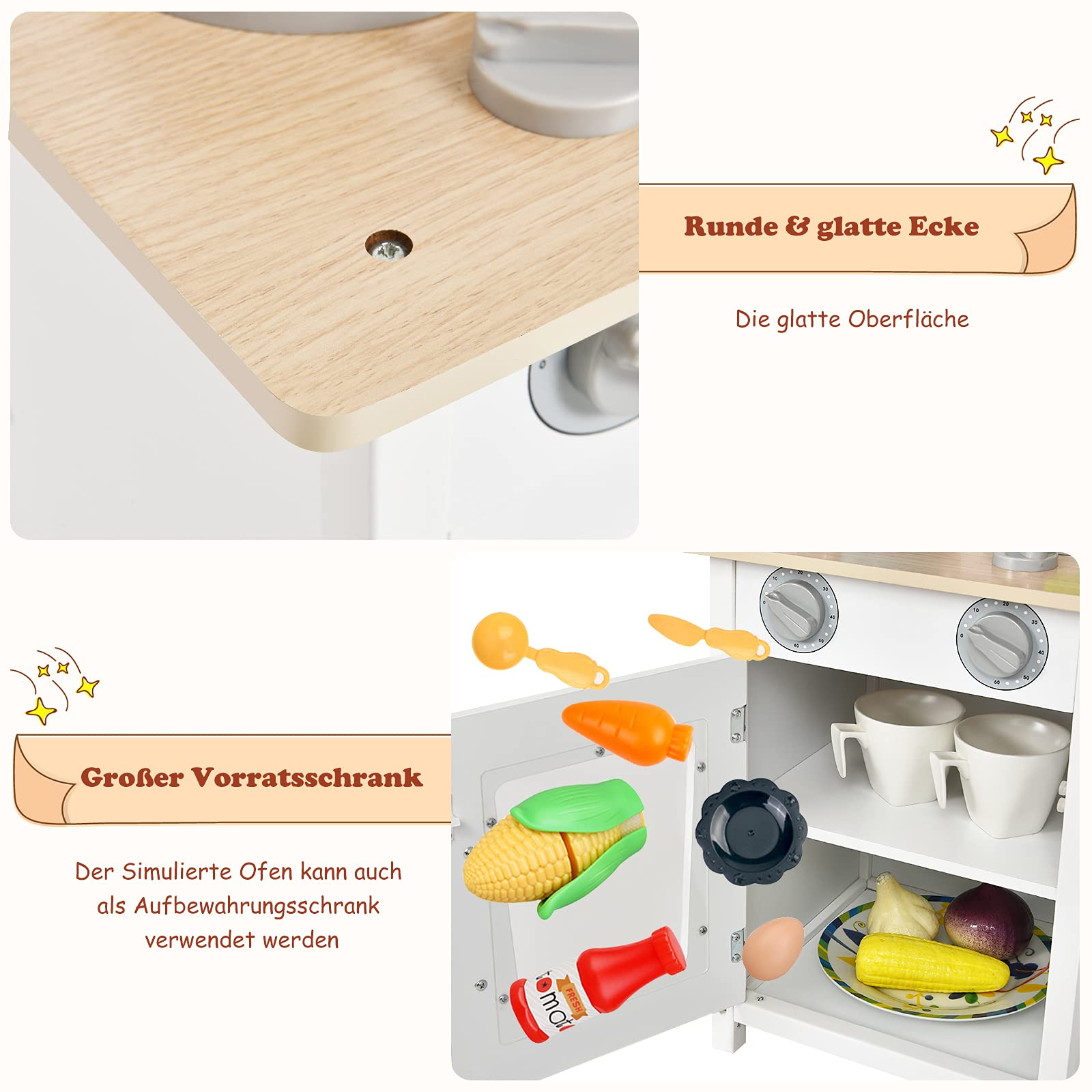 COSTWAY Kinderküche Spielküche Holz, Kinder Küche mit Zubehör, Spielzeugküche Holzküche mit Spüle, Backofen, Mikrowelle, Herd und Küche Set, Weiß