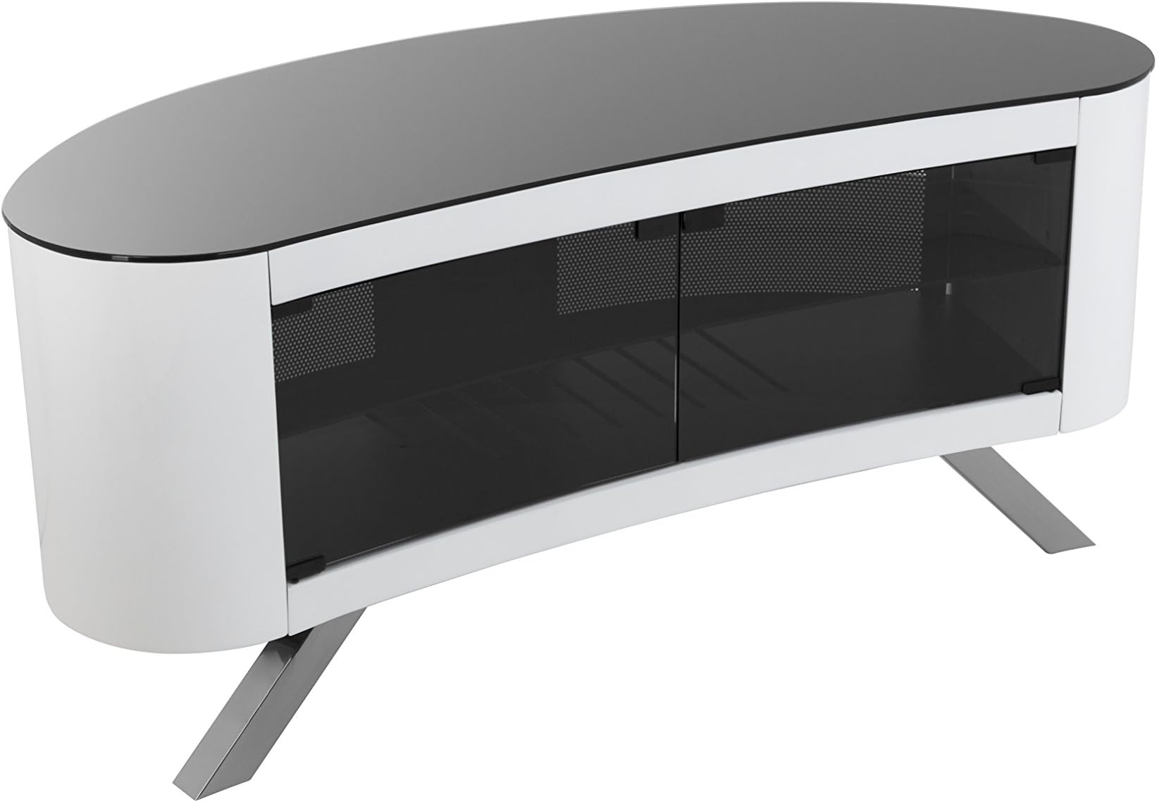 AVF Affinity Plus - Bay Plus Curved TV Stand for TVs up to 55” (Gloss White /Black Glass)