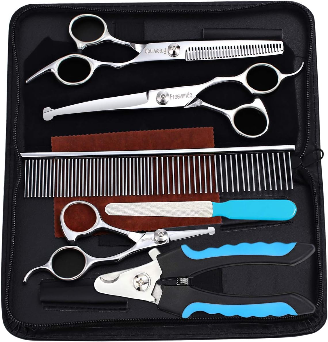 Freewindo Pet Grooming Scissors Kit - With Nail Clippers