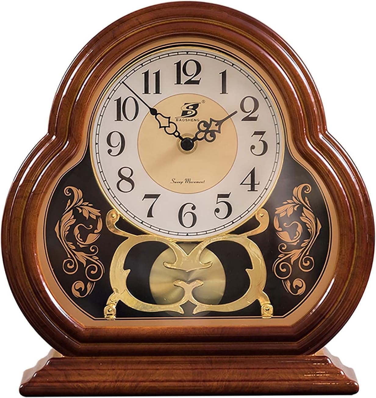 TIMBERTIME Mantel Clock – Real Wood, Silent Quartz, Battery Operated, Roman Dial, 10x6 Inches