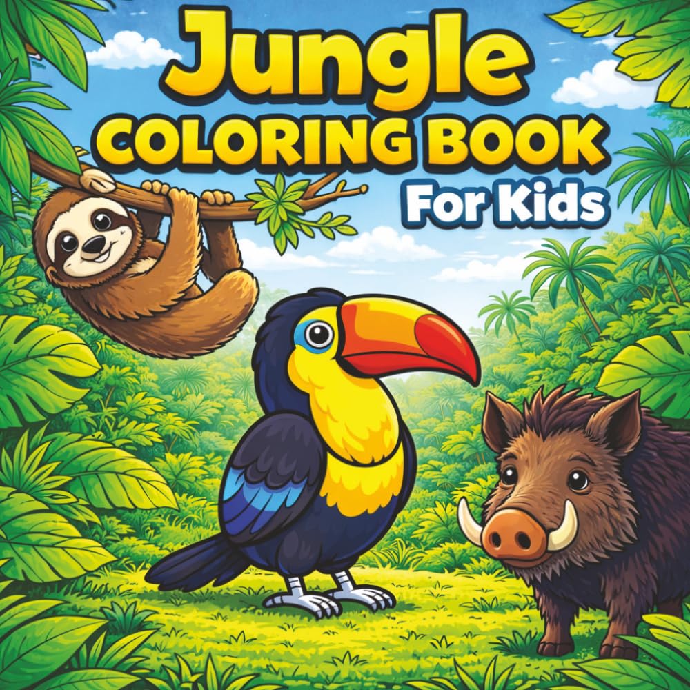 Jungle Coloring Book For Kids: Easy Jungle Animals for Ages 3–7