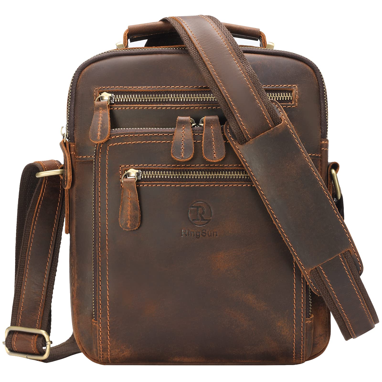 Ringsun Small Leather Mens Purse Bag, Leather Man Purse Man Bag Messenger Bag for Men Zipper Crossbody Shoulder Bag,RS30