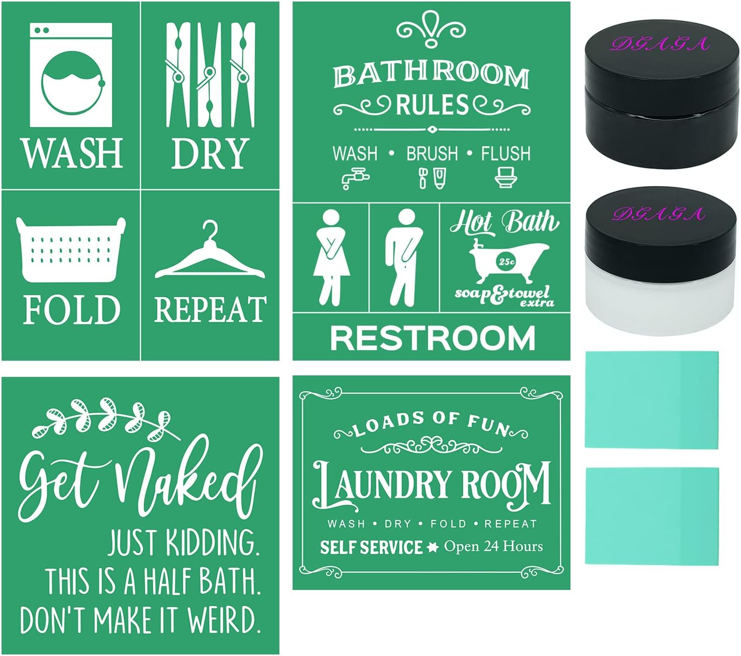 DGAGA 8 PCS Bathroom Silk Screen Stencils and Chalk Paste Set,Bathroom Sign Stencils Chalk Mesh Stencils Screen Printing Stencils for Painting on Wood,DIY Home and Furniture Decoration