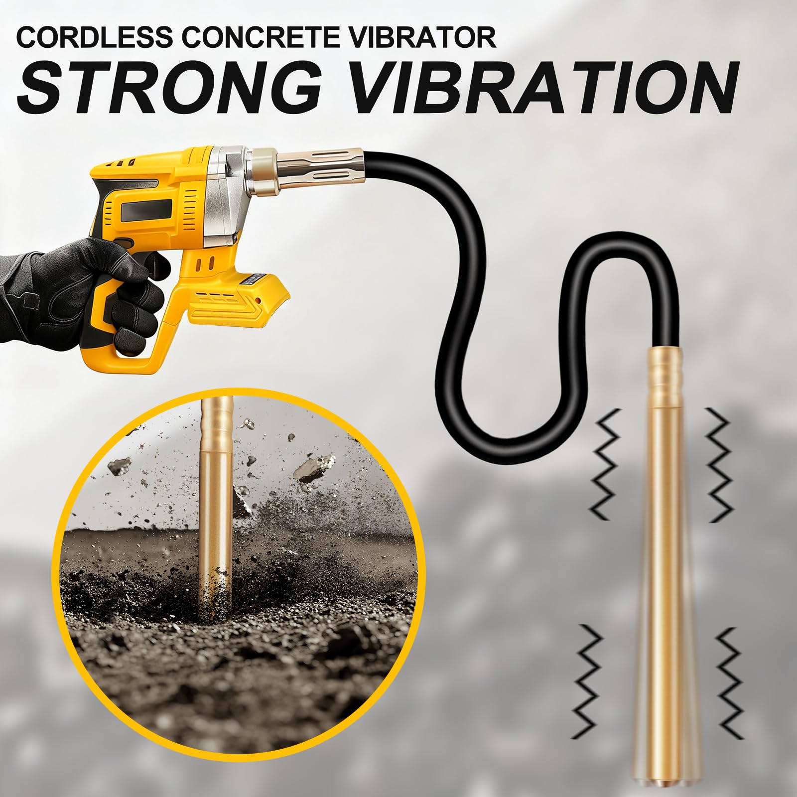 Vibratore per calcestruzzo senza fili compatibile con batteria Dewalt da 20 V (senza batteria), strumento vibrante elettrico senza spazzole da 600 W con asta flessibile da 1,2 m, per rimuovere