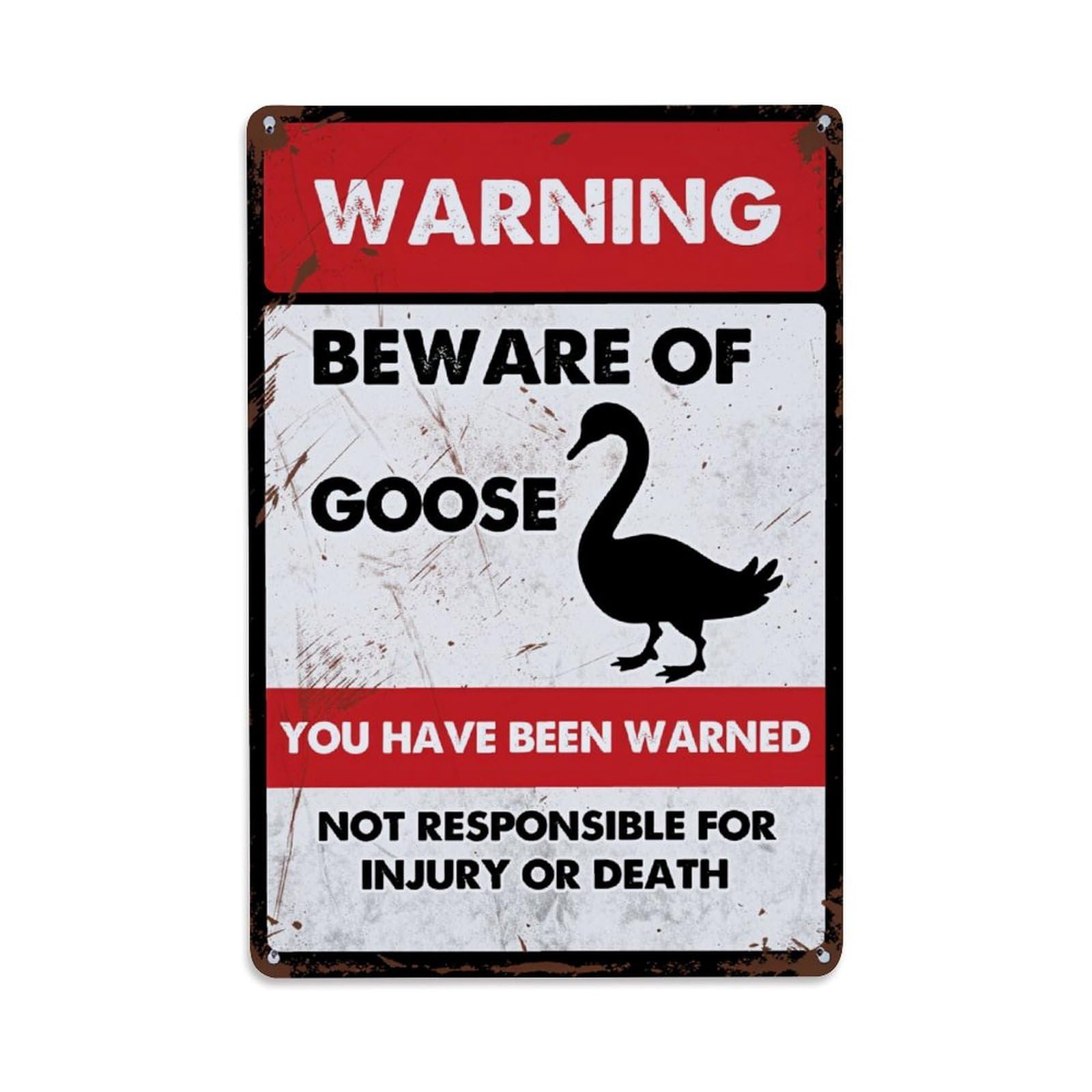 Enderetf Vintage Warning Beware Of Goose Sign Tin Sign Metal Poster, Home Bar Garage Man Cave Cafe Indoor & Outdoor Wall Decoration 8X12inches