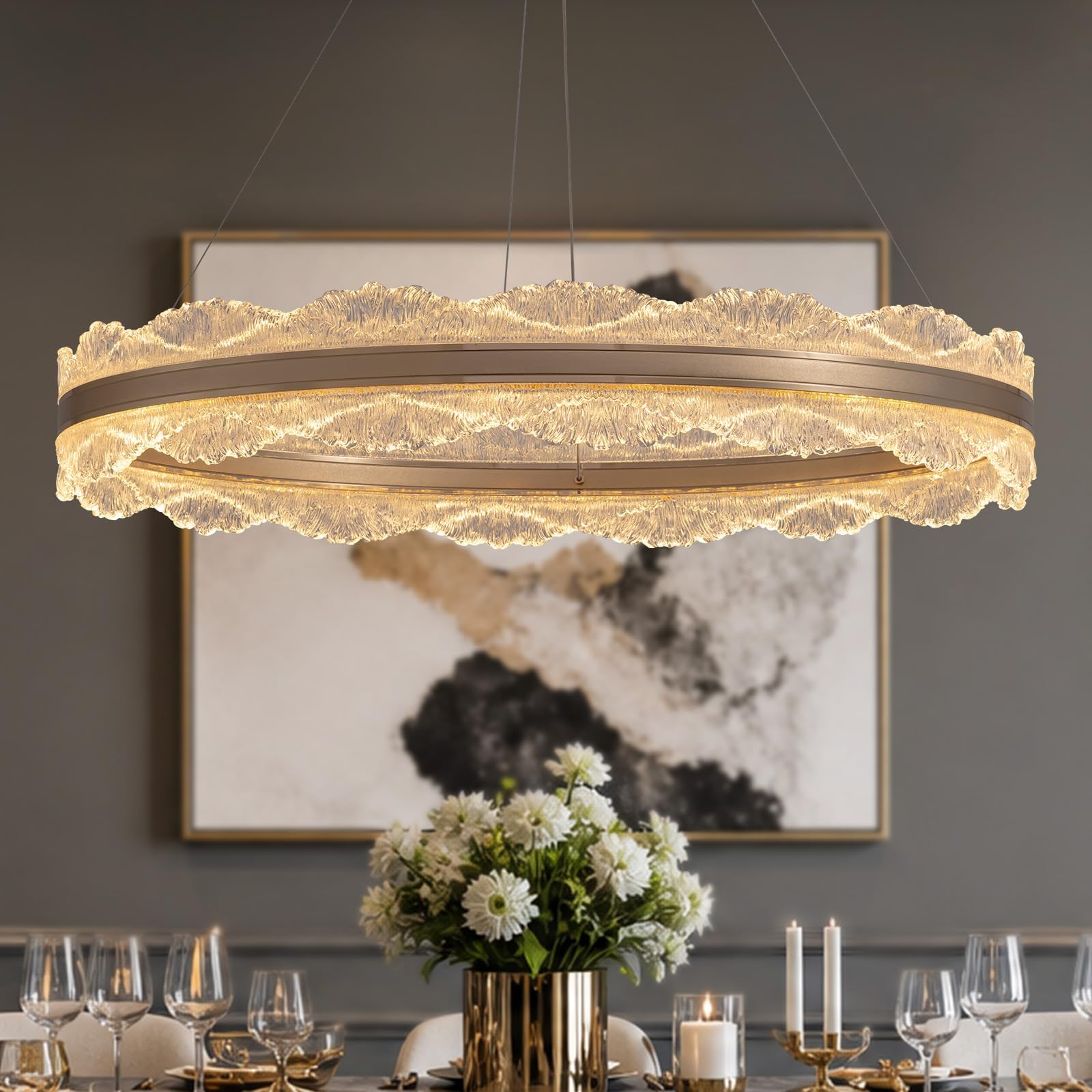 Photo 1 of 7PMBEANE Gold Chandelier 31.5" Dimmable LED Ring Pendant Light