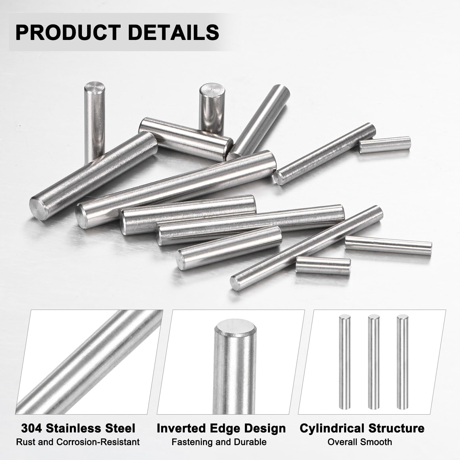 M METERXITY 40-Pack 3 x 25 mm Dowel Pin, 316 Stainless Steel Support Pin Fastener Elements for Metal Devices/Wooden Projects - Image 2