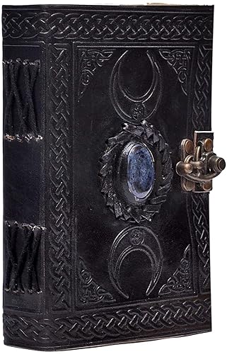 cuero 3 Moon Blue Lapiz Embossed Vintage Leather Journal | 240 Pages of Antique Handmade Deckle Edge Vintage Paper, Leather Sketchbook, Drawing Journal, Great Gift (6 inch by 8 inch, black)