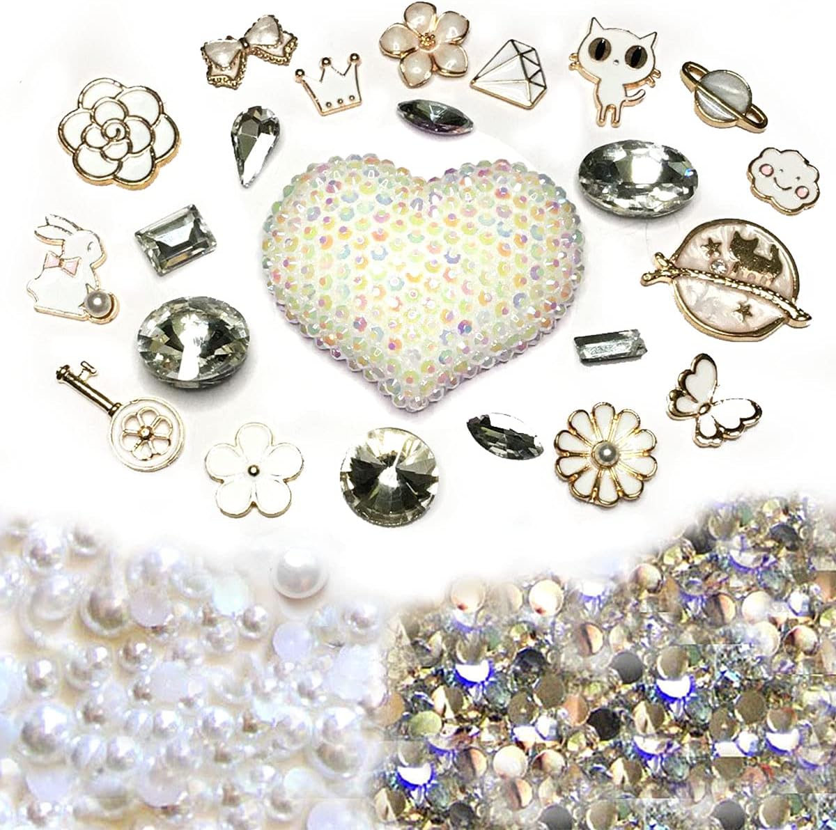 LOVEKITTY DIY 3D Blinged Out AB White Jelly Heart Bling Cell Phone Case Resin Flat Back Kawaii Cabochons Deco Kit/Set