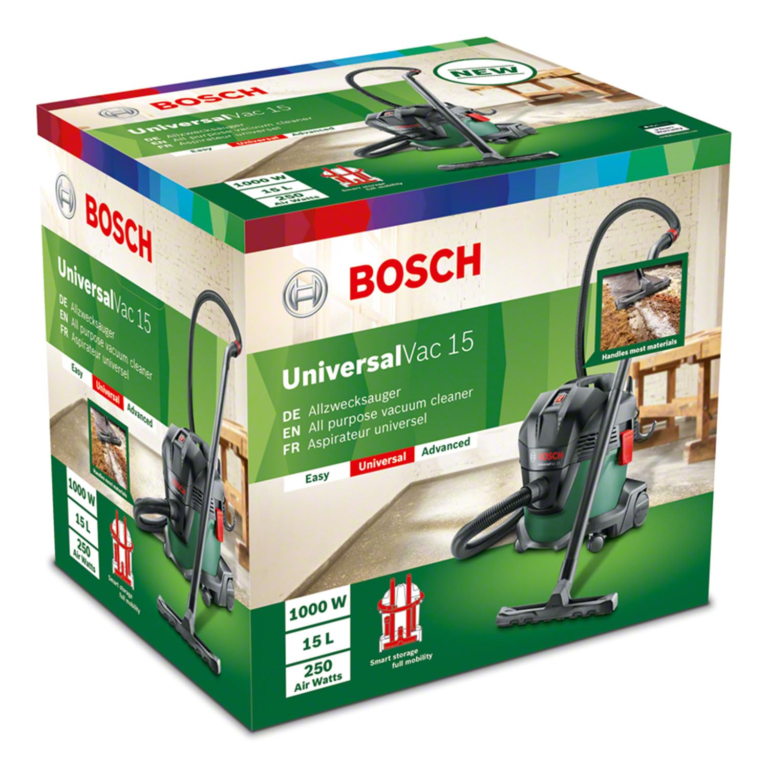 Bosch Aspirateur Eau et poussière UniversalVac 15 (1000 W, Volume du réservoir 15 l, dans Une boîte en Carton)