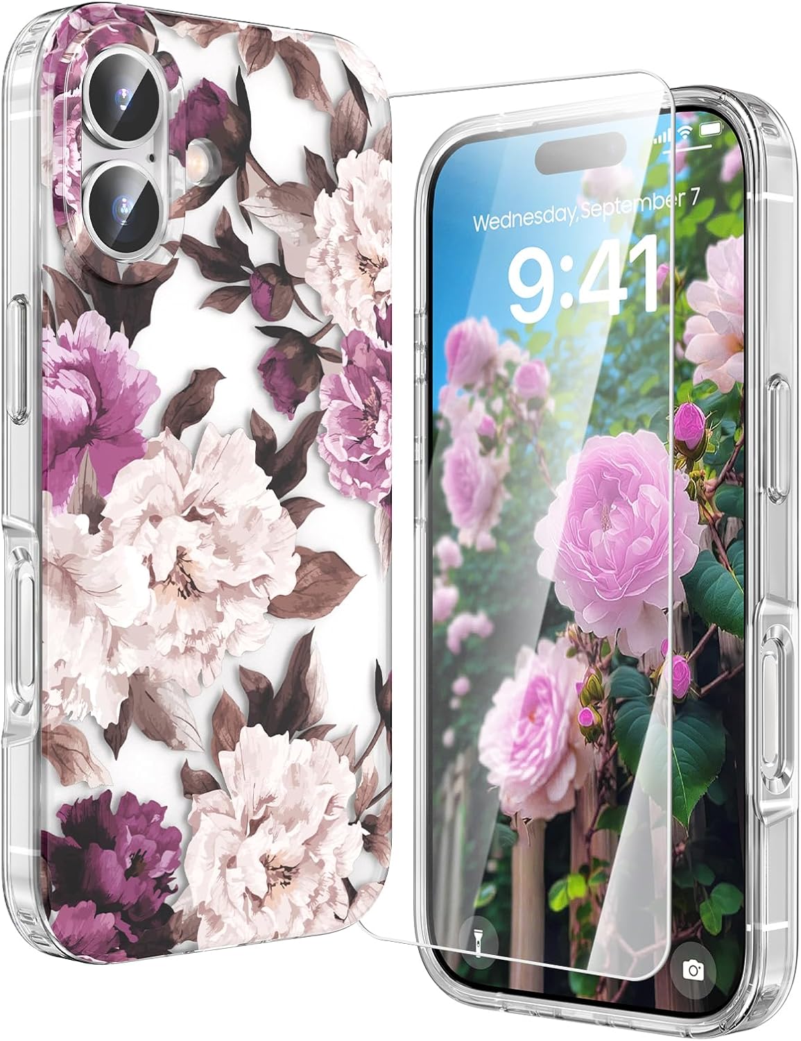 MILPROX Compatible with iPhone 17 Flowers Case 6.3 inch,Elegant Cover,Rose