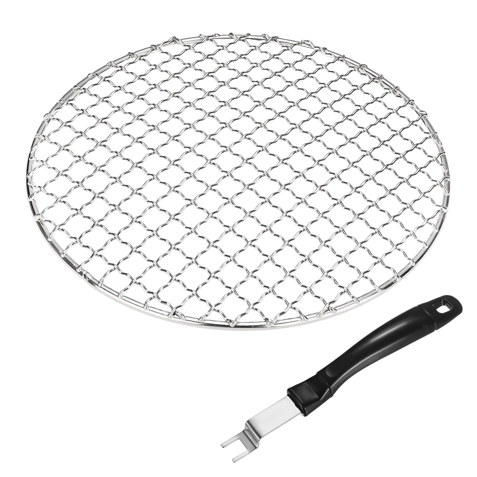 M METERXITY 2-Pack Cooling Rack, 8.7" Round 201 Stainless Steel Baking Rack with Grill Grate Lifter Gripper for Grilling/Cooking/Steaming/Baking, Cross Wire Grate Cooling Racks [Silver Tone]