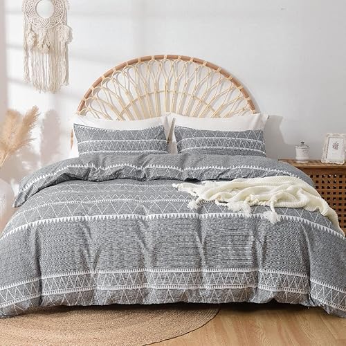 Miniatura 8 de Lekesky Juego de funda de edredón gris bohemio tamaño individual, juego de funda de edredón de microfibra suave y ligera de 2 piezas (1 funda de