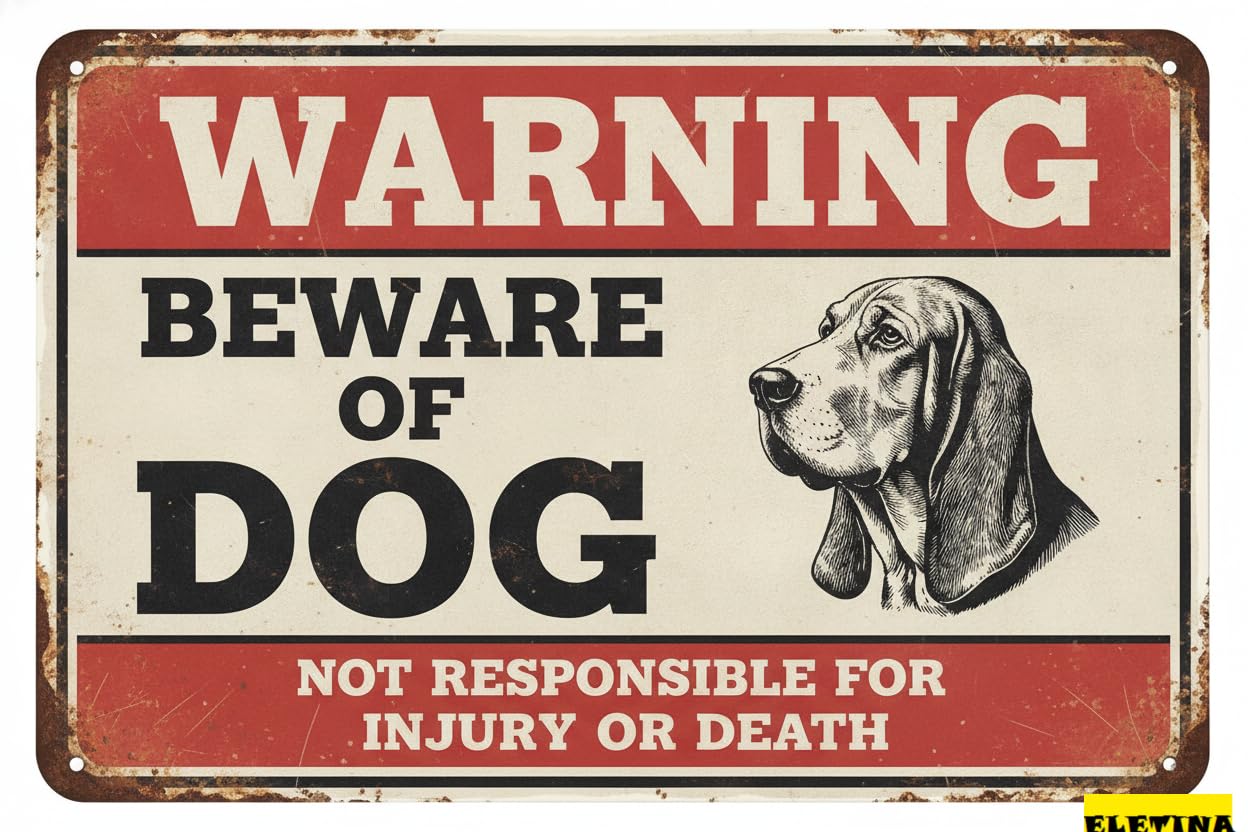 Beware Basset Dog Warning Tin Sign, 8x12 Inch Yard