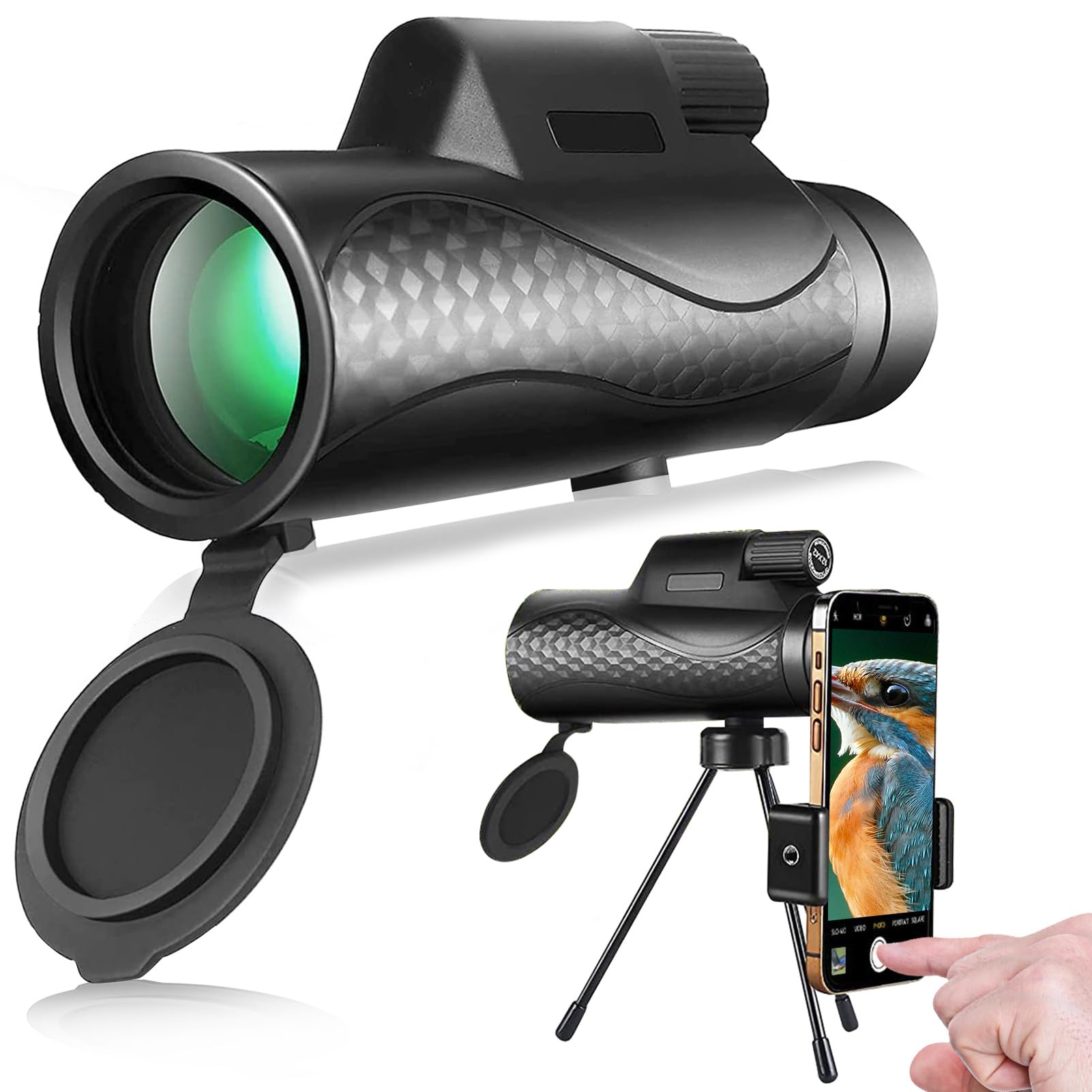 SmartMaster 12X42 Monocular Telescope High Power for Adults, Waterproof Fogproof Monoculars BAK4 Prisma FMC Lens with Smartphone Holder & Tripod for Bird Watching/Sightseeing/Hunting/Concerts