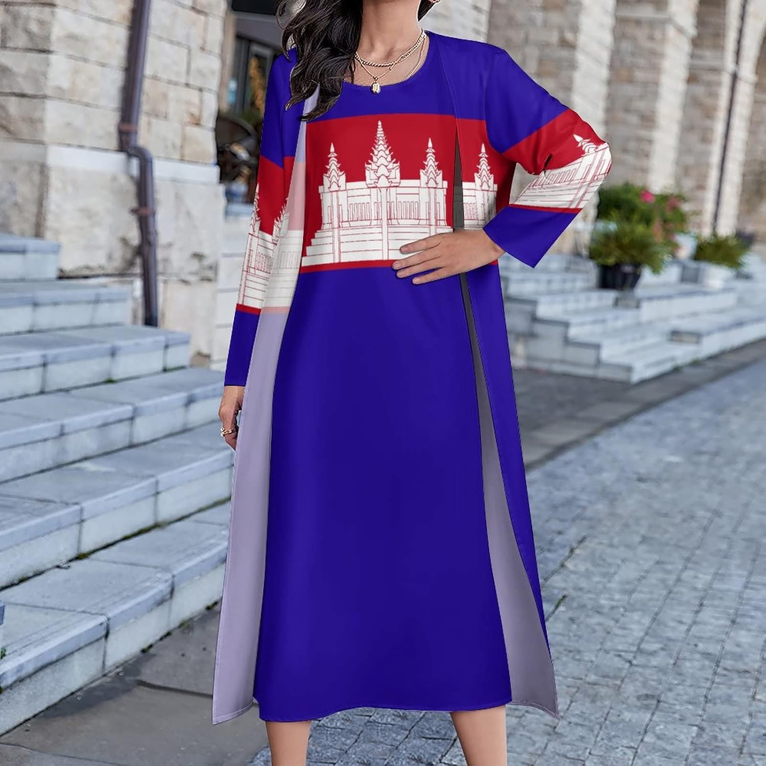 TAIZIYEAH Dress Suit Elegant Casual Long Dress Cambodia Flag Girls Summer Sunshine Beach Skirts for Womens S