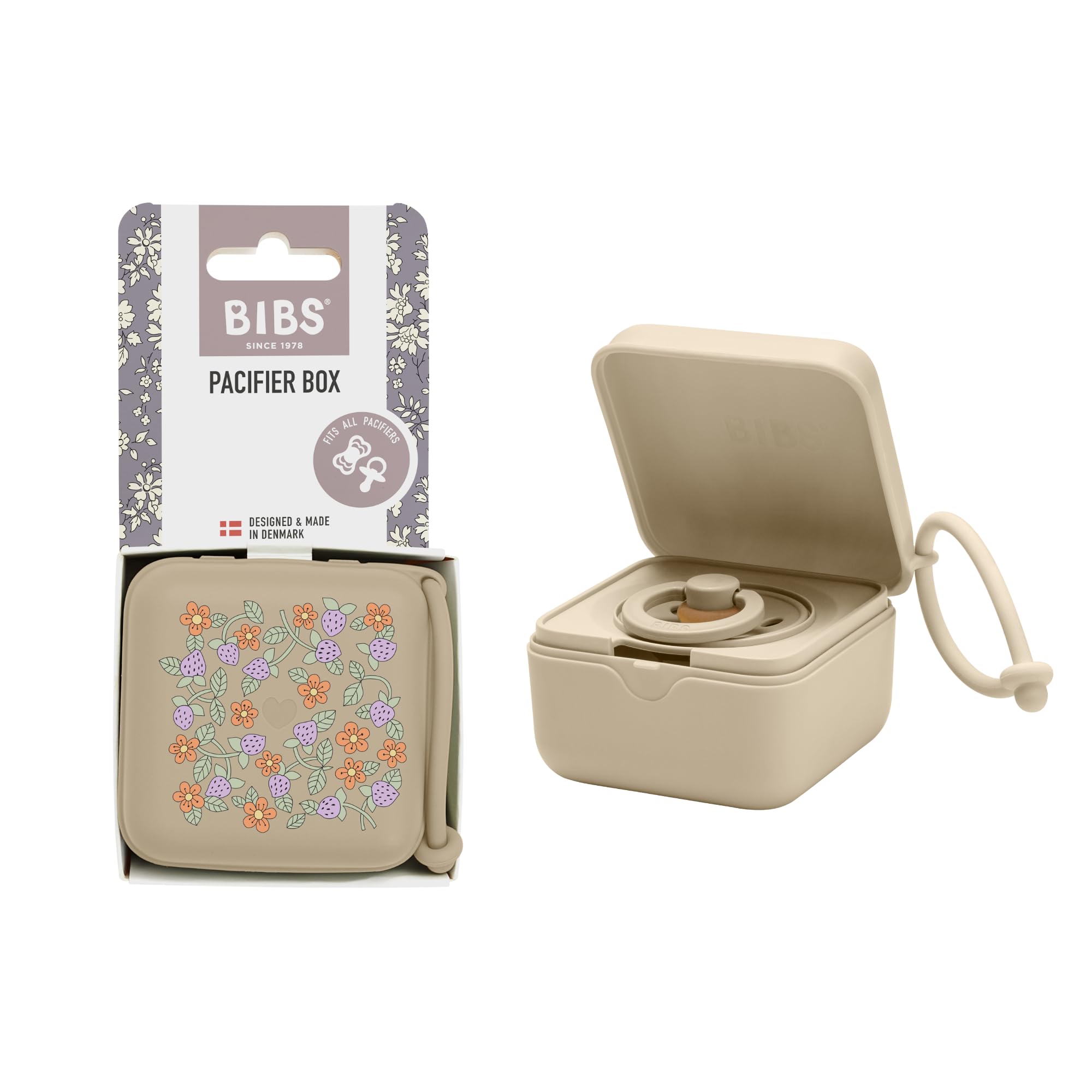 BIBS Liberty Schnuller Box mit Gummiband. Sterilisator Box für Schnuller. 100% BPA Freies Material - Strawberries and Cream Vanilla