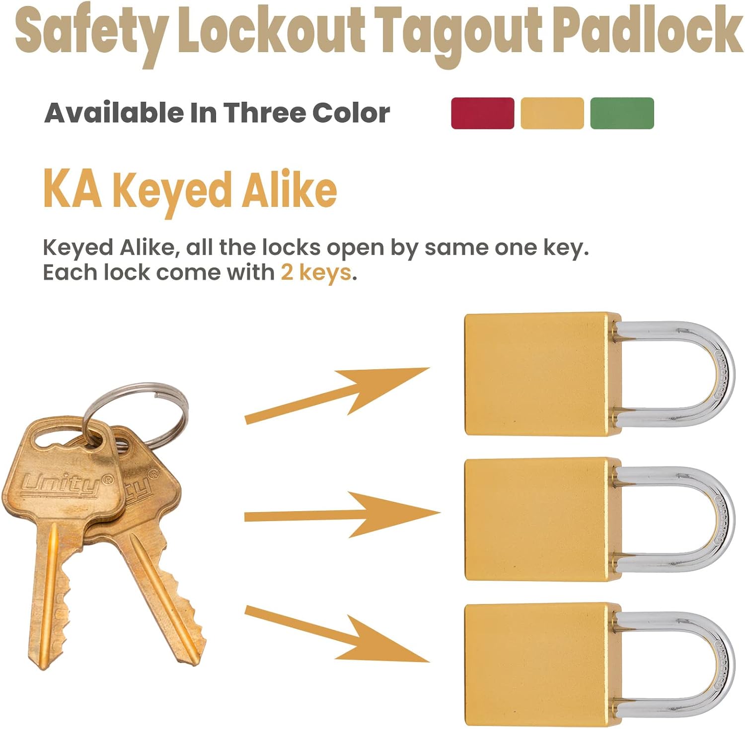 Unity Keyed Alike Aluminum Alloy Lockout Tagout Padlock (5, Yellow)