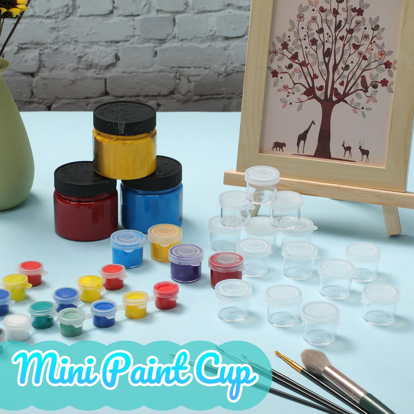 Outus Piccoli contenitori in plastica con coperchi, mini contenitori per pittura fai da te, per pittura, perline, semi, argilla o altri (200 pezzi, 3,1 x 3,2 x 2,5 cm)