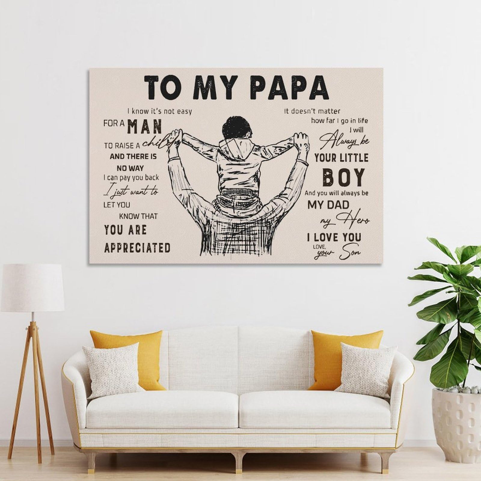 Junmoney to My Papa Gift from Son Canvas Wall Art, 08x12inch(20x30cm), for Wall Displays, Bedrooms Or Room Updates, Ideal for Building A Coordinated Art Wall