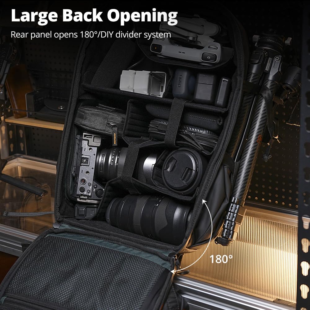 Ambitful Large Camera Backpack Bag for DSLR/SLR Mirrorless Camera Ergonomic suspended Professional outdoor photography backpack Waterproof with Tripod Holder&Laptop Compartment, Black（25L+3L, OM-28)