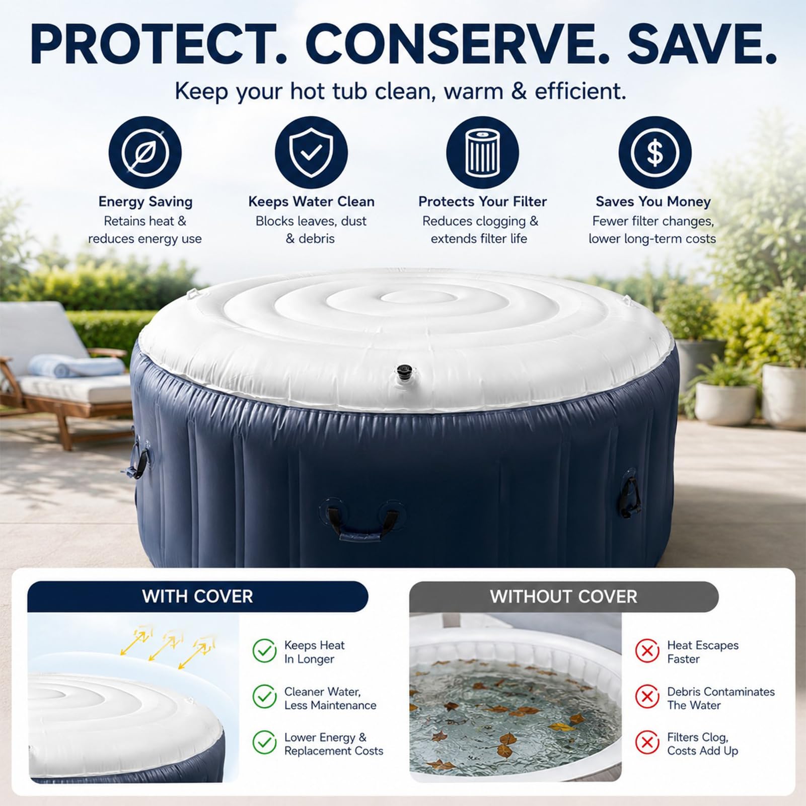 Couverture Gonflable de Spa, Couvercle Pliable à économie d'énergie, couvertures de Remplacement pour spas gonflables Ronds extérieurs