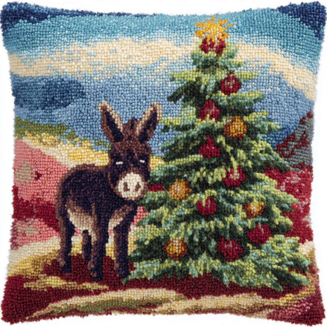 Kitquiver Animal Latch Hook Pillow Kit Cartoon Donkey Latch Hook Kit for Adults Beginners Embroidery Crochet Set DIY Throw Pillow Covers Kits 17x17In