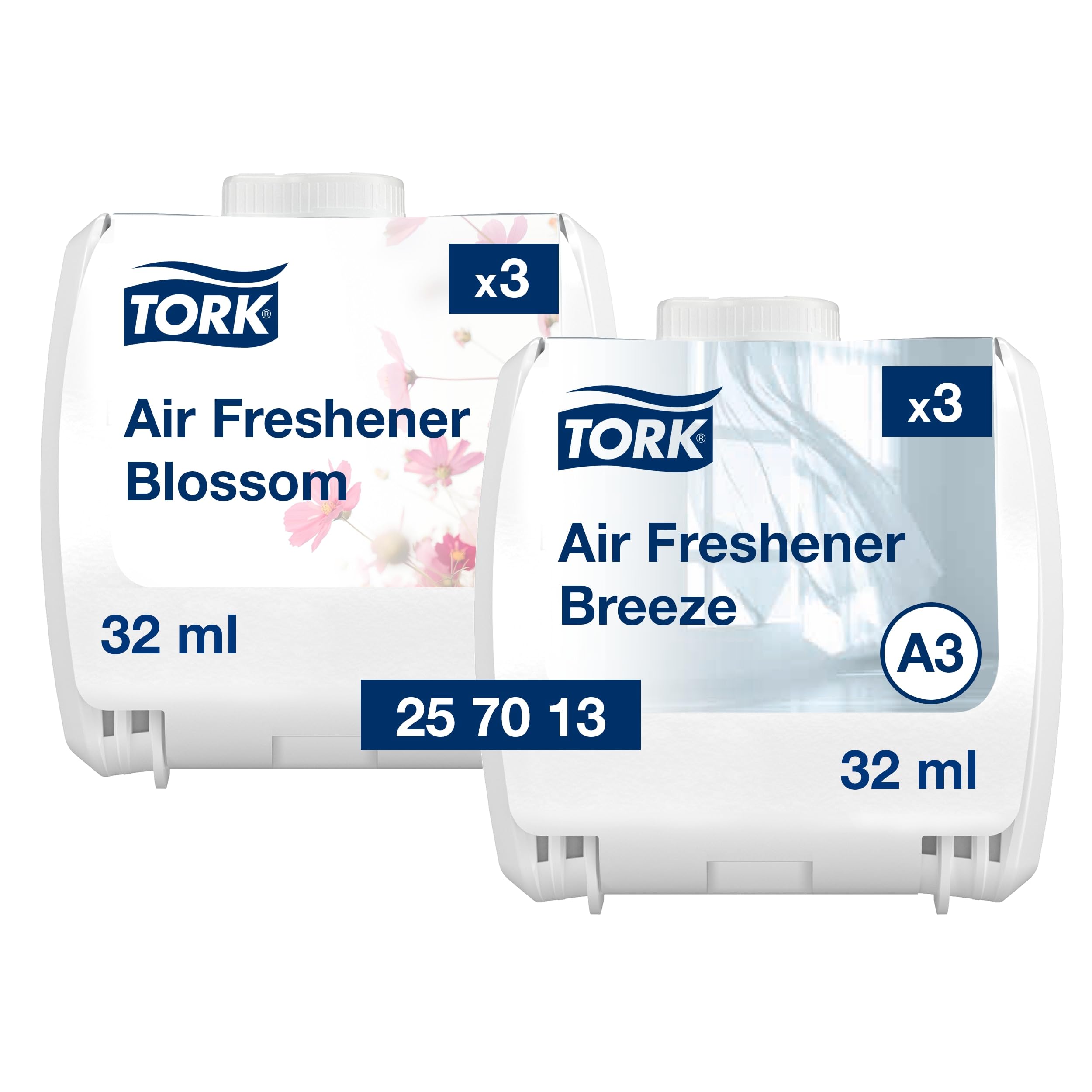 Tork kontinuierlicher Lufterfrischer im Mix Pack A3, Geruchsneutralisierer, je 3x Nachfüllflakons Frühlingsbrise und Blütentraum, 257013