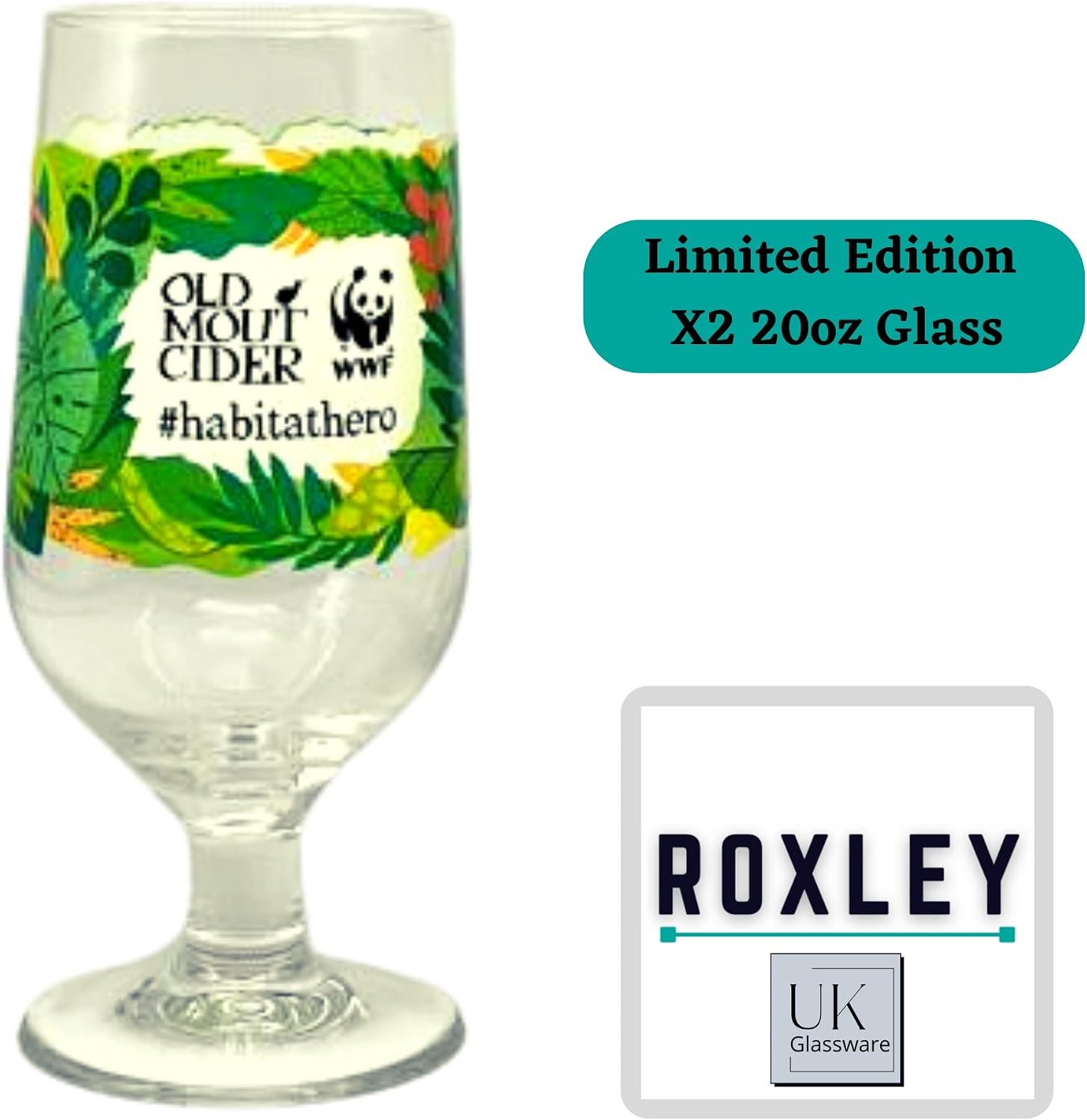 2 x Roxley WWF Old Mout Toughened Cider Pint Glass Glasses x 2, Transparent, 15cm x 4cm - Image 3