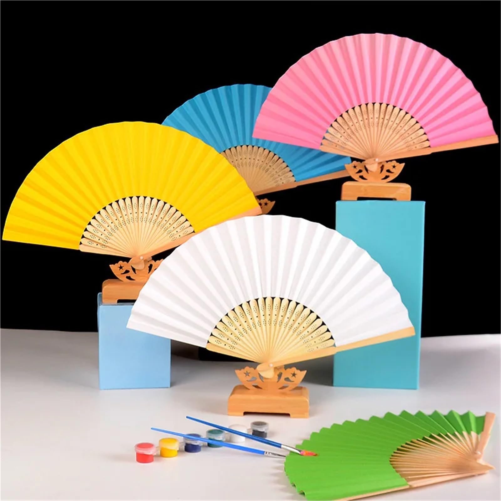 Papierfächer, 40 Stück, mehrfarbig, faltbar, Papierfächer, tragbar, chinesischer Bambus-Fächer, Hochzeitsgeschenke für Gäste, Geburtstag, Party, Dekoration, Kindermalerei, Himmelblau