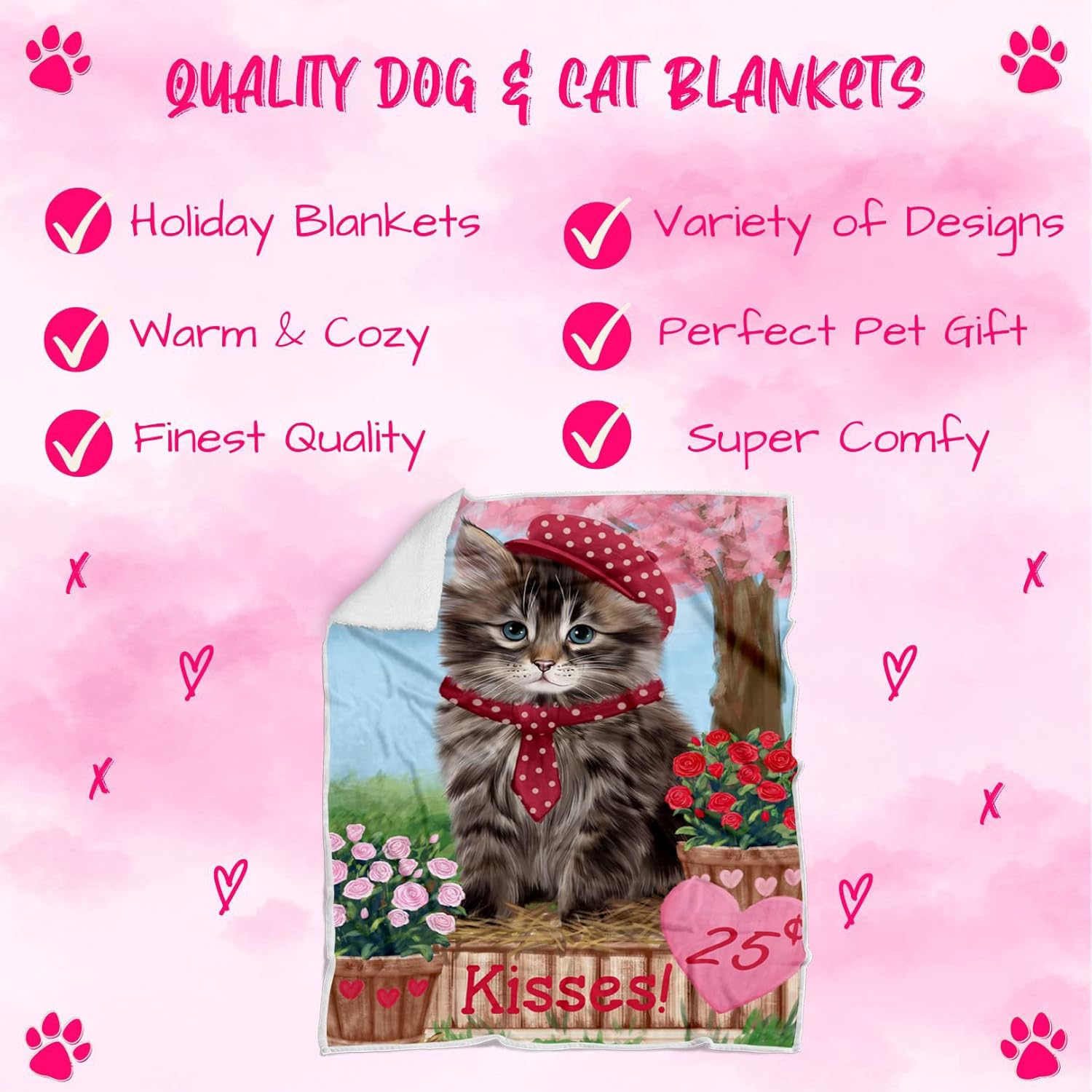 Rosie 25 Cent Kisses Siberian Cat Blanket - Lightweight Soft Cozy and Durable Bed Blanket - Animal Theme Fuzzy Blanket for Sofa Couch BLNKT61766 (30x40 Fleece)