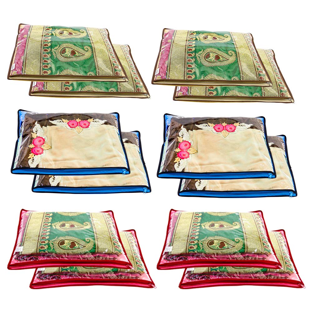 Amazon Brand - Solimo 12 Piece Non Woven Fabric Single Saree Cover Set, Pink, Blue and Beige (B07JWJ5CLR) Amazon Price History, Amazon Price Tracker