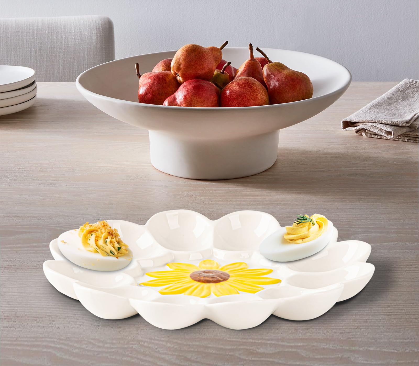 Amazon.com | YU&CH Ceramic Sunflower Deviled Egg Tray
