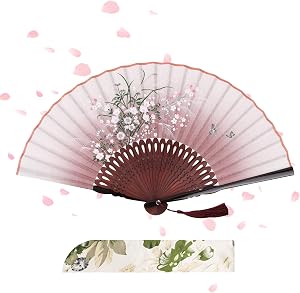 Alaoo Classic Hand Folding Fan, Upgrade Fabric and Bamboo Folding Fans with Tassels, Chinese Fan for Birthday, Dance, Cosp…