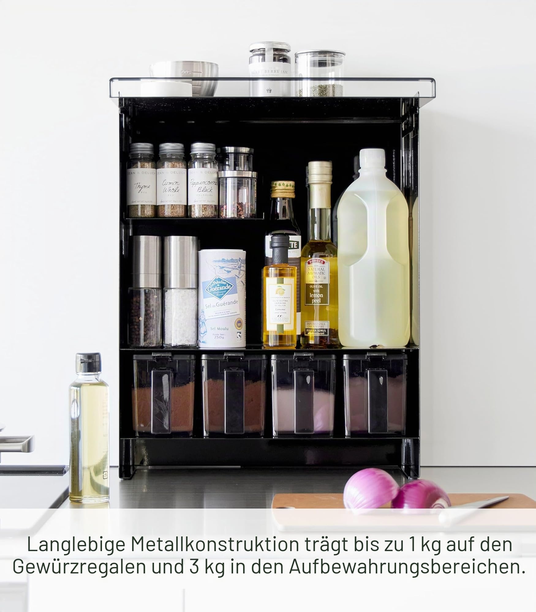 YAMAZAKI 2010 TOWER 3Tiered Seasoning Rack, black, Steel/POM Resin, 38 x 16.3 x 49.2 cm