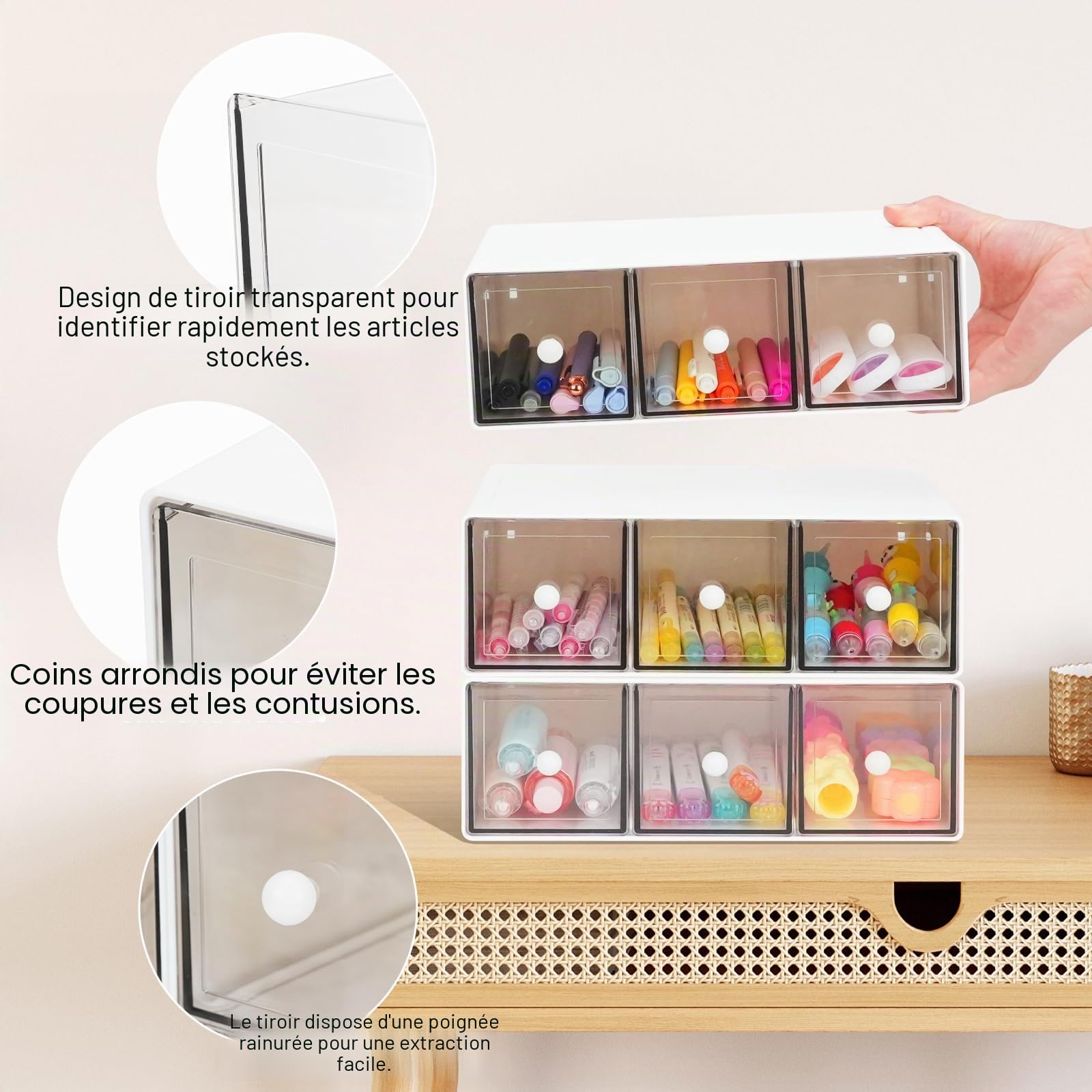 3 packs Organisateur Sachets de thé en Plastique, Empilables Boîte à thé avec 3 Tiroirs Conteneur de Stockage pour Sachets de thé Sucre Dosettes Café, Porte-paquets Organiseur Cuisine Boîte