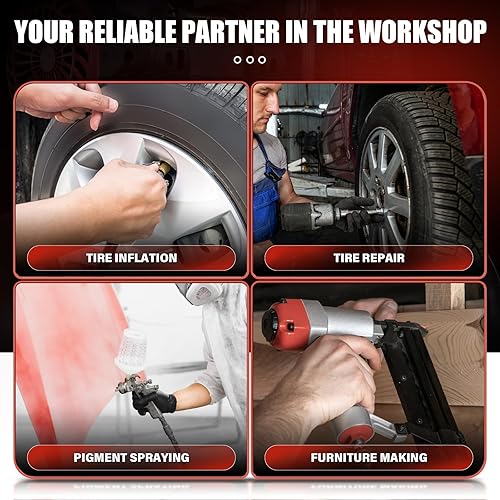 Miniatura 6 de Compresor de aire portátil con tanque de acero de 3 galones, 1.15 HP 2.2 CFM a 90 PSI, compresor de aire sin aceite de 116 PSI máximo para garaje,