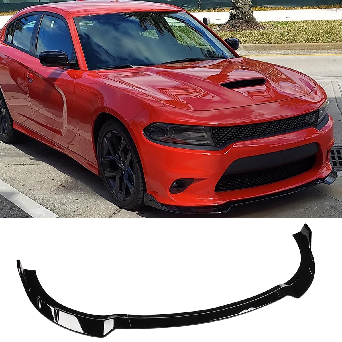 3Pcs Front Bumper Lip Compatible with 2015-2024 Dodge Charger, Air Dam Lower Chin Spoiler Splitter Fit for SRT Hellcat 392 Scat Pack GT R/T Daytona, Protection Body Kit (Glossy Black)