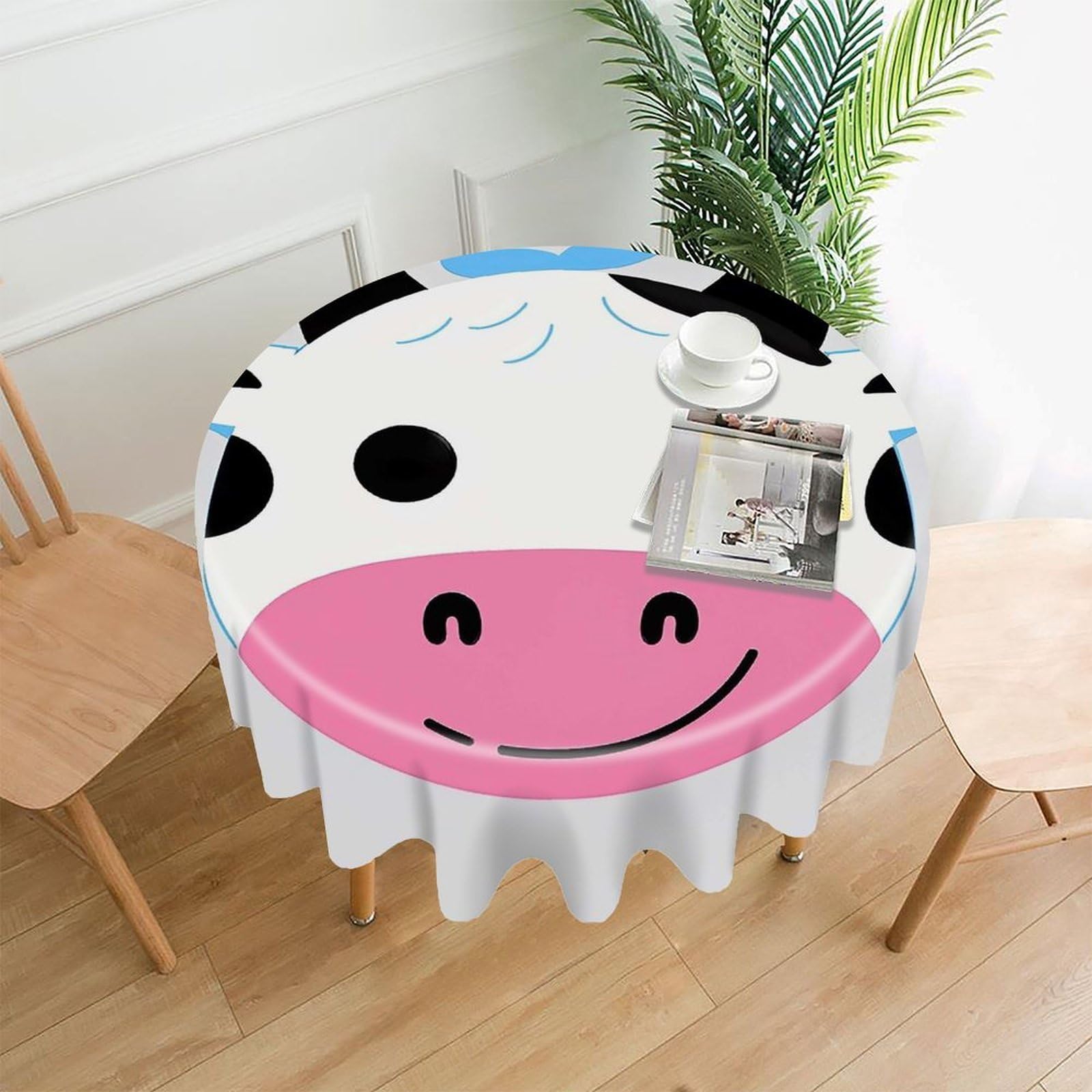 LZQPOEAS Funny Cow Tablecloth Decorative Round Table Cloth Wrinkle Resistant Round Tablecloth Washable Circle Table Cover for Kitchen Dining Party Wedding Camping 60 Inch