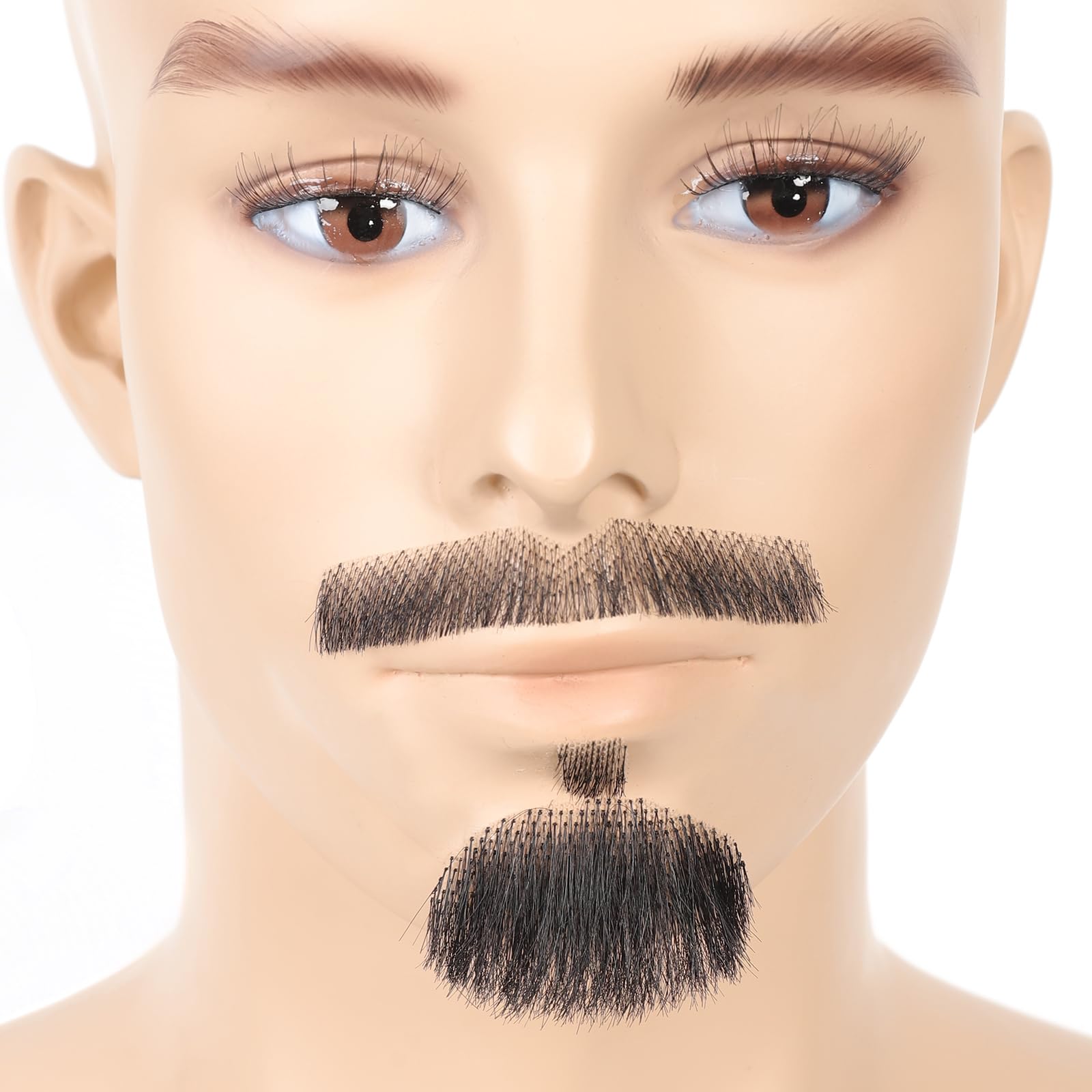 WZAHNNGX 100% Human Hair Full Hand Tied Facial Hair Fake Goatee False Beards Lace Invisible Fake Mustache for Entertainment Party Drama Movie Makeup