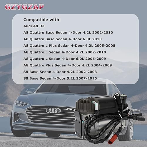 Miniatura 3 de GZYGZAP Bomba del compresor de la suspensión del aire para 2005-2010 Audi A8 D3 Quattro 6L W12, Audi S8 2002-2010 5.2L V10 OEM # 4E0616007E 4E0616007
