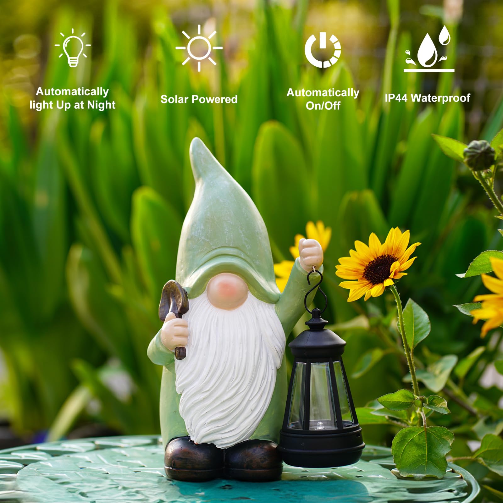 Nain de jardin amusant avec lanterne, statue de nain de jardin solaire, décoration de jardin étanche, cadeau pour terrasse, pelouse, cour, 25 cm de haut