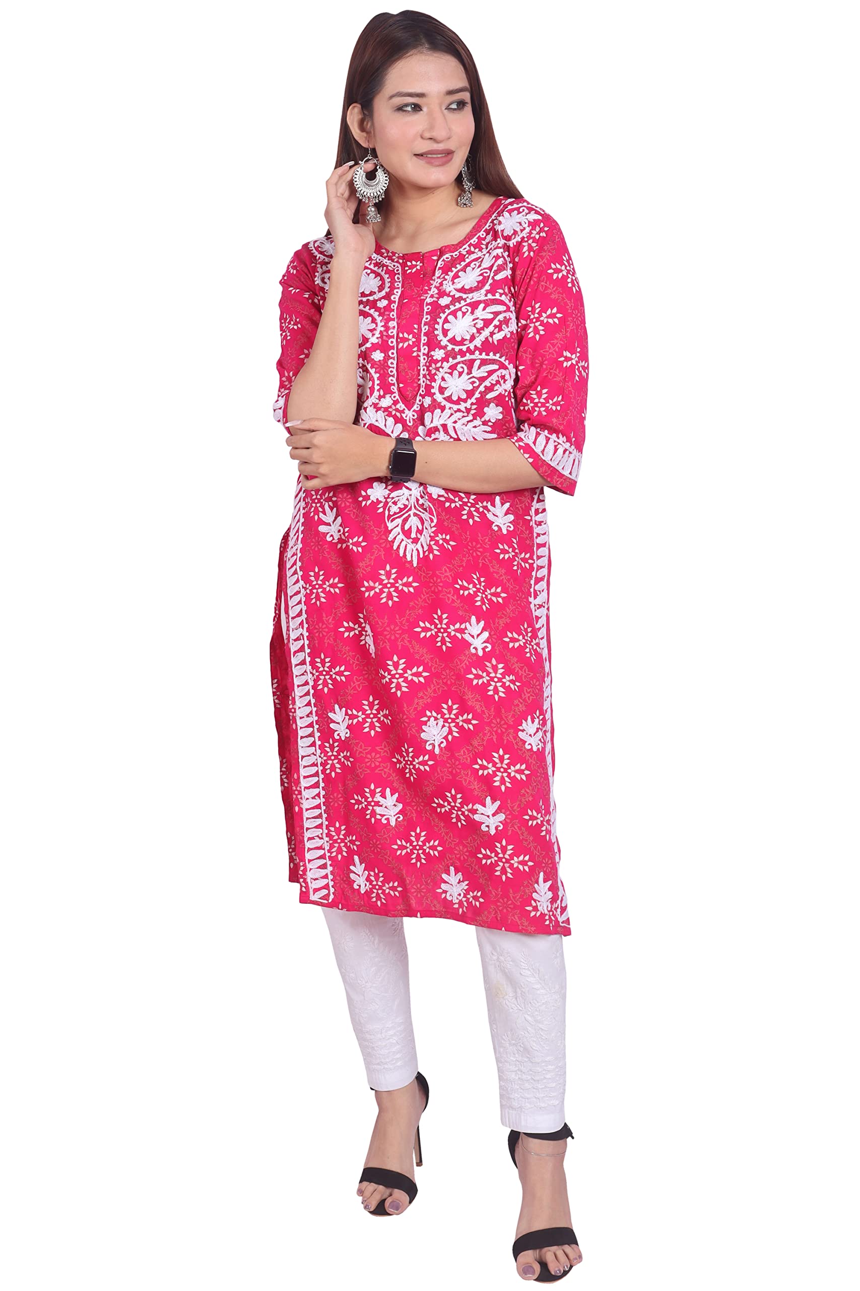 Plus Size Printed Chiakankari Rayon Kurta