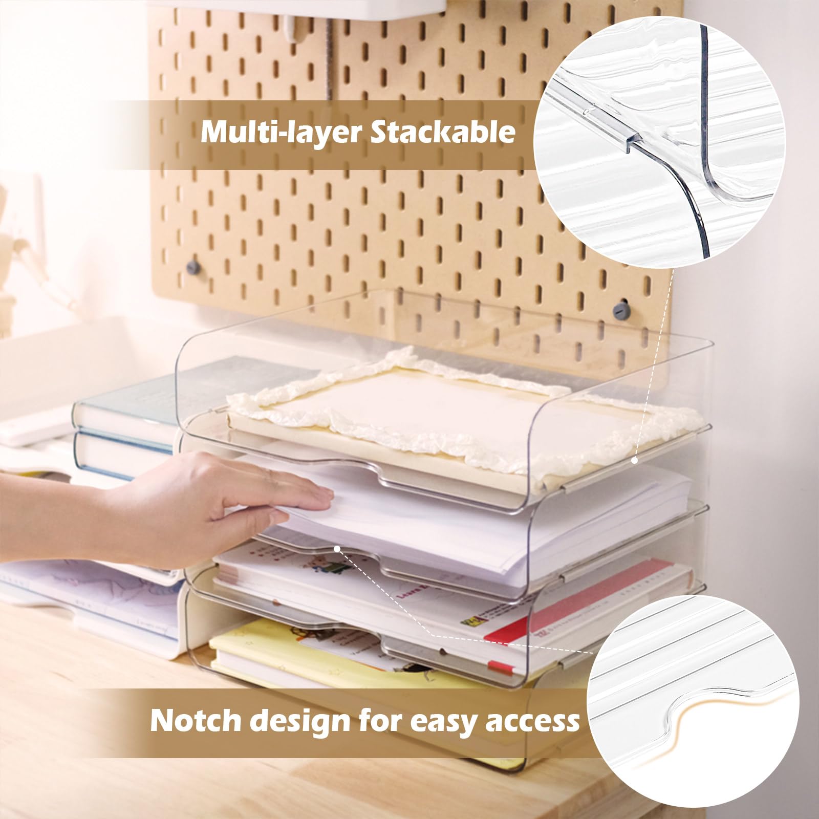 Vierstufige Ablagekorb A4, Multifunktionale Briefablage & Dokumentenablage aus PET Kunststoff, Stapelbare Büro Organizer