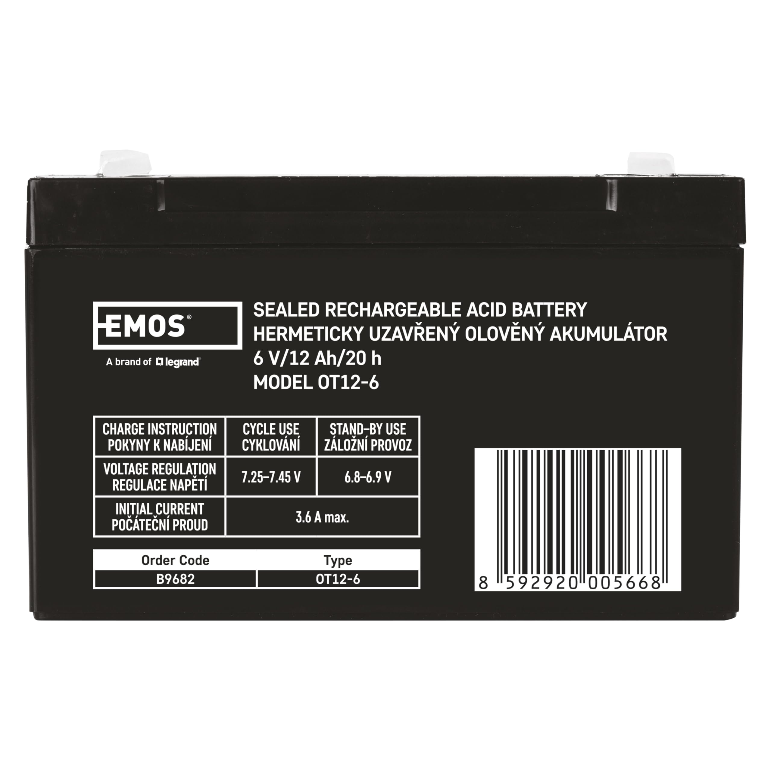 Emos Batterie Plomb Étanche Sans Entretien 6V 12Ah – Accumulateur Longue Durée Pour Alarme, UPS, Éclairage De Secours
